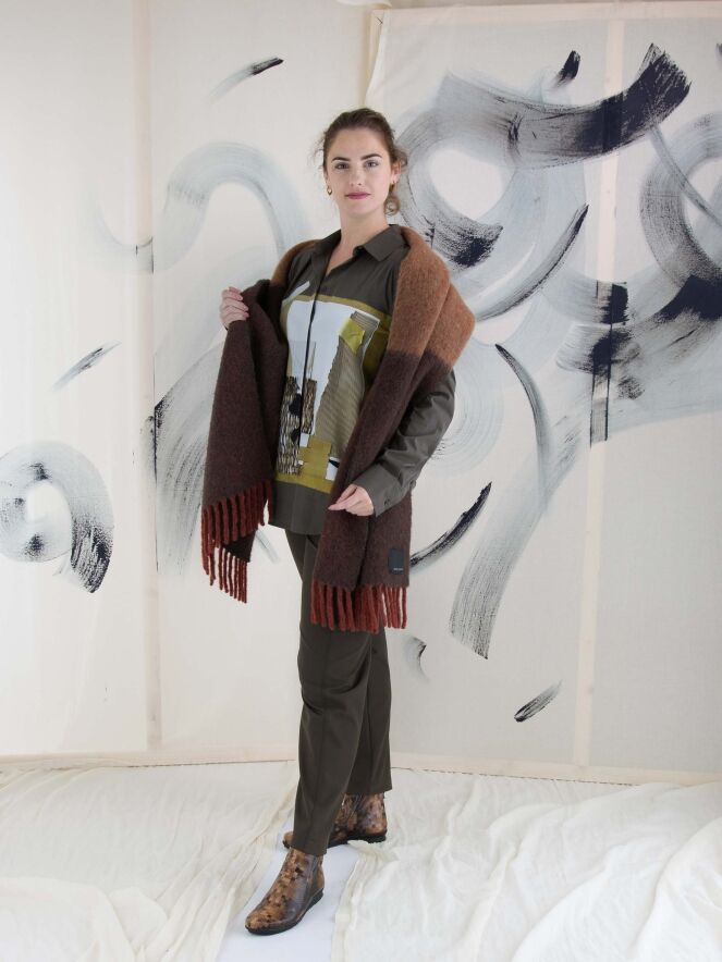 annette gortz germany ジャケット 麻　リネン 100％ Annette Görtz Long A-Line Jacket in Dark Sand` | Santa Fe